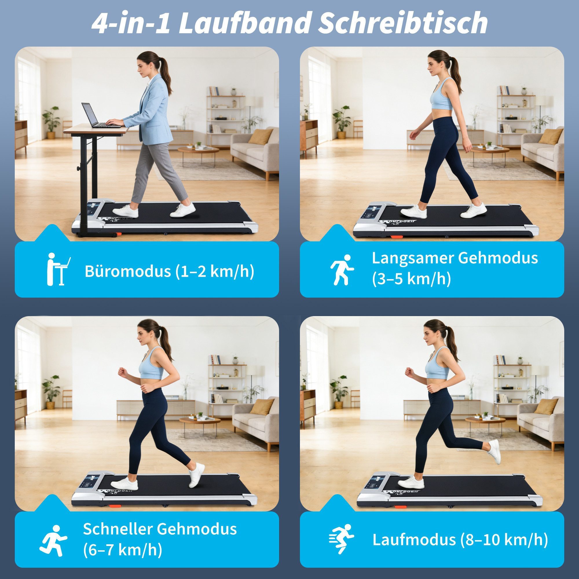 NETTLIFE Laufband klappbar Zuhause Leise Treadmill LED Anzeige Fembedienung Walking Pad (Ohne Armlehnen), LED-Anzeige