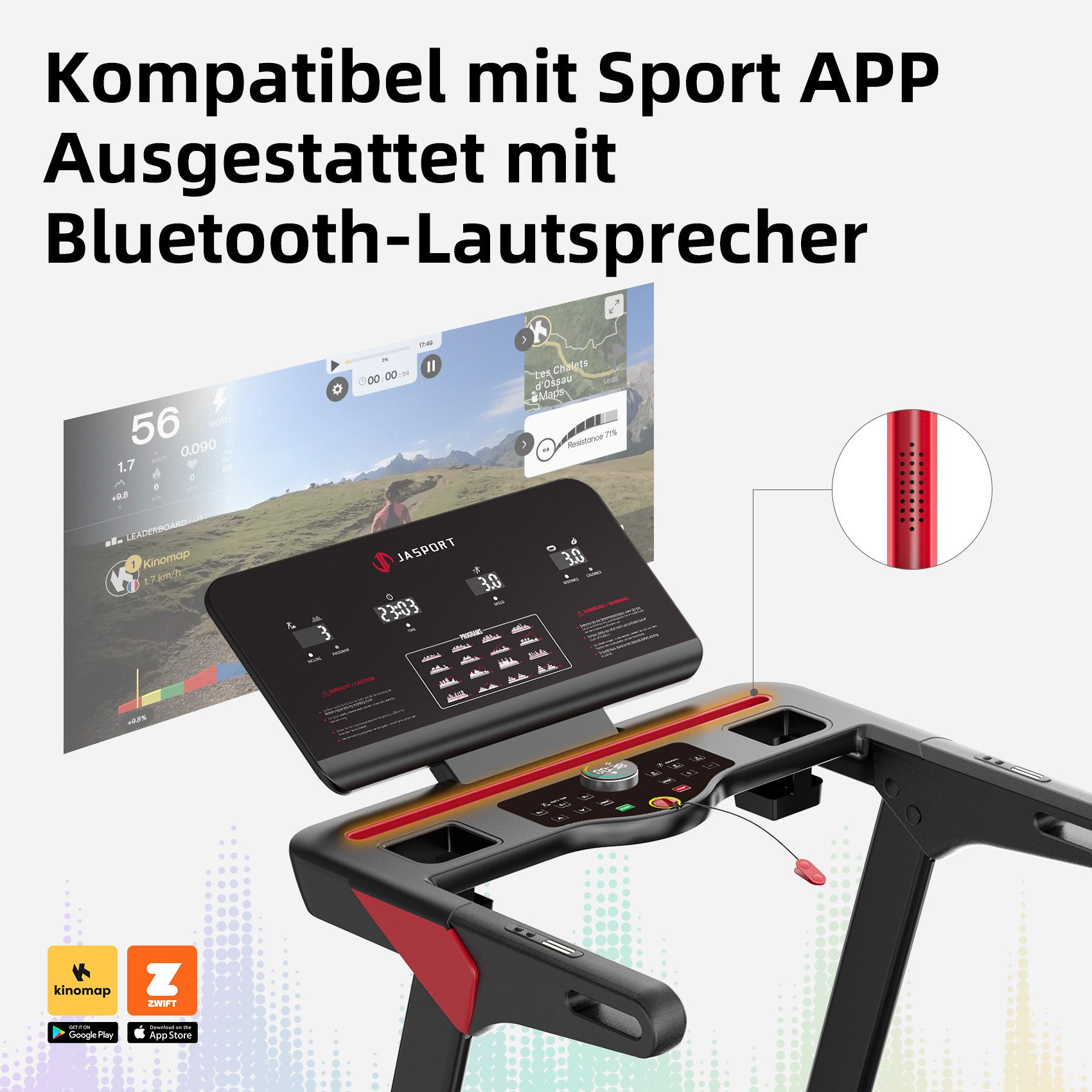 JASPORT Laufband L3 – Heimtrainer mit Steigung Bluetooth-Kinomap&Zwift, 4PS,bis 20km/h, 18% Steigungswinkel,bis 120kg