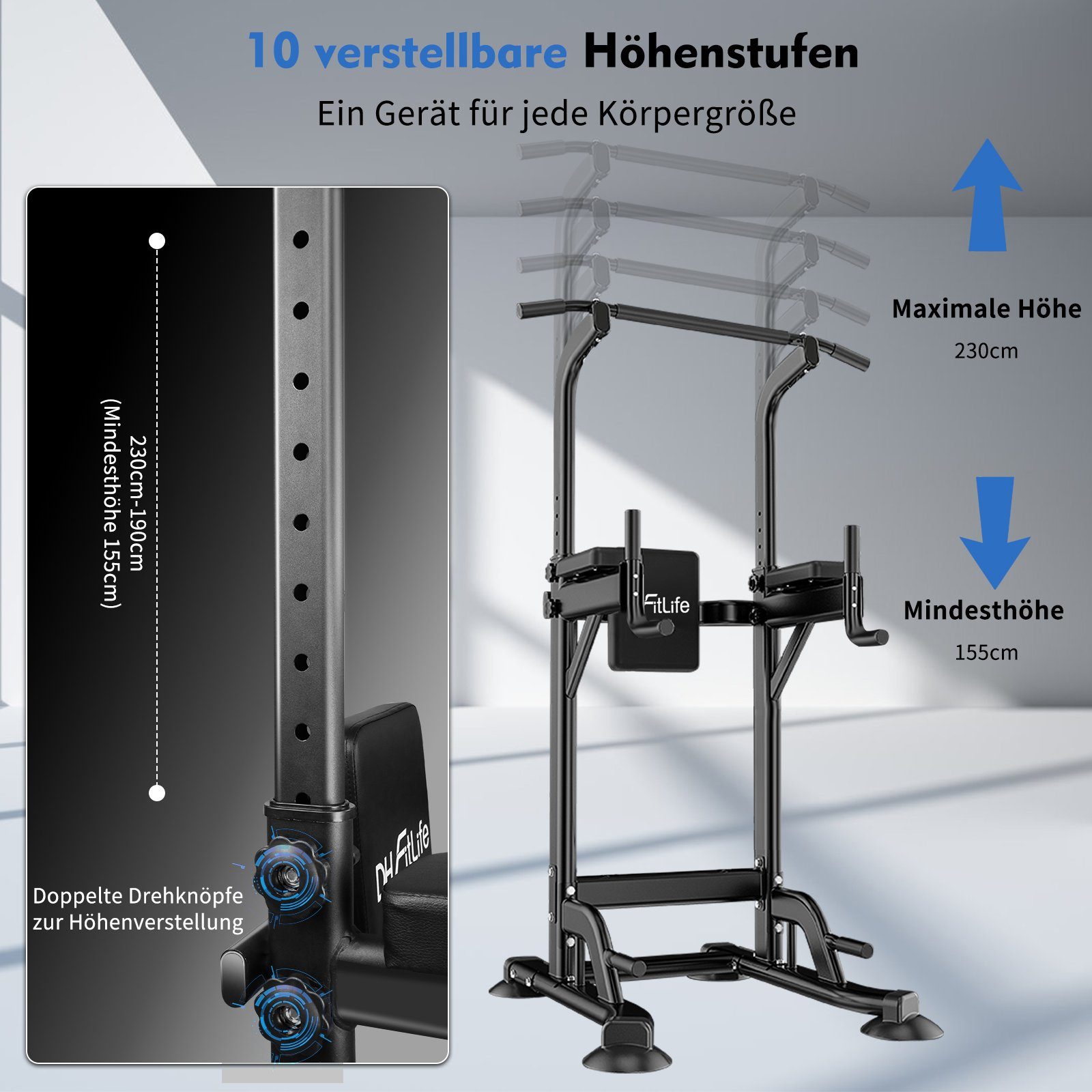 DH FITLIFE Kraftstation Power Tower Dip Station Kraftstation Kraftturm, Fitness Station, Power Rack for Home Gym