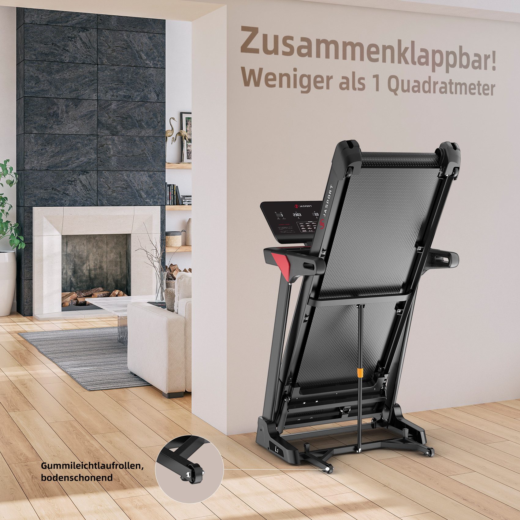 JASPORT Laufband L3 – Heimtrainer mit Steigung Bluetooth-Kinomap&Zwift, 4PS,bis 20km/h, 18% Steigungswinkel,bis 120kg