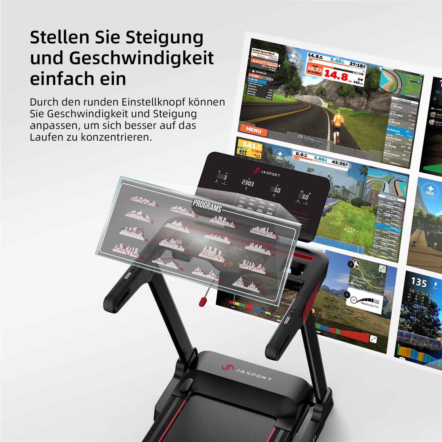JASPORT Laufband L3 – Heimtrainer mit Steigung Bluetooth-Kinomap&Zwift, 4PS,bis 20km/h, 18% Steigungswinkel,bis 120kg