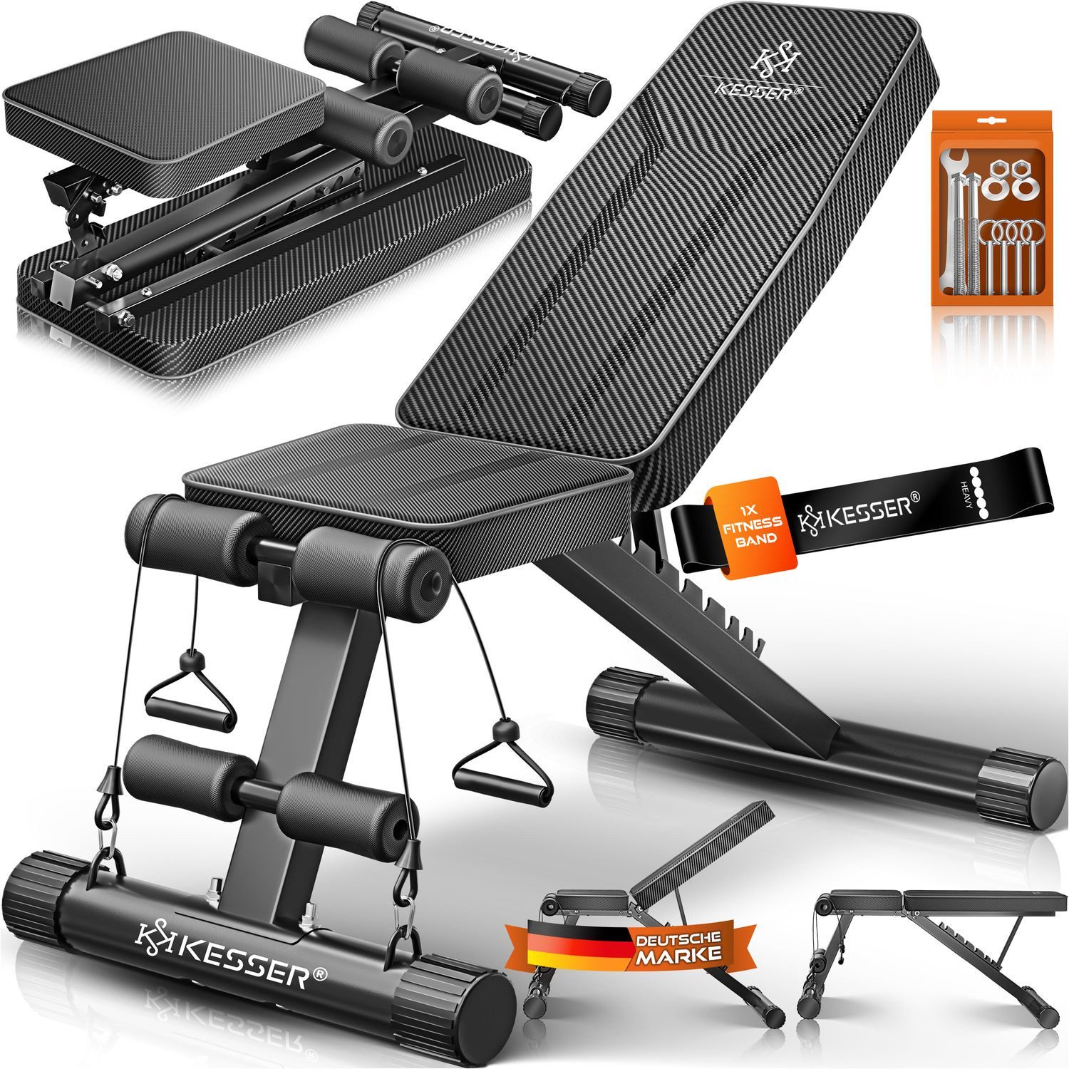 KESSER Hantelbank Multifunktionale Trainingsbank mit Rückenlehne 500kg Belastbarkeit (Klappbare Verstellbare Mehrzweck-Hantelbank Flachbank zum Bankdrücken), Fitnessgerät Ganzkörpertraining Schrägbank für Fitness & Training