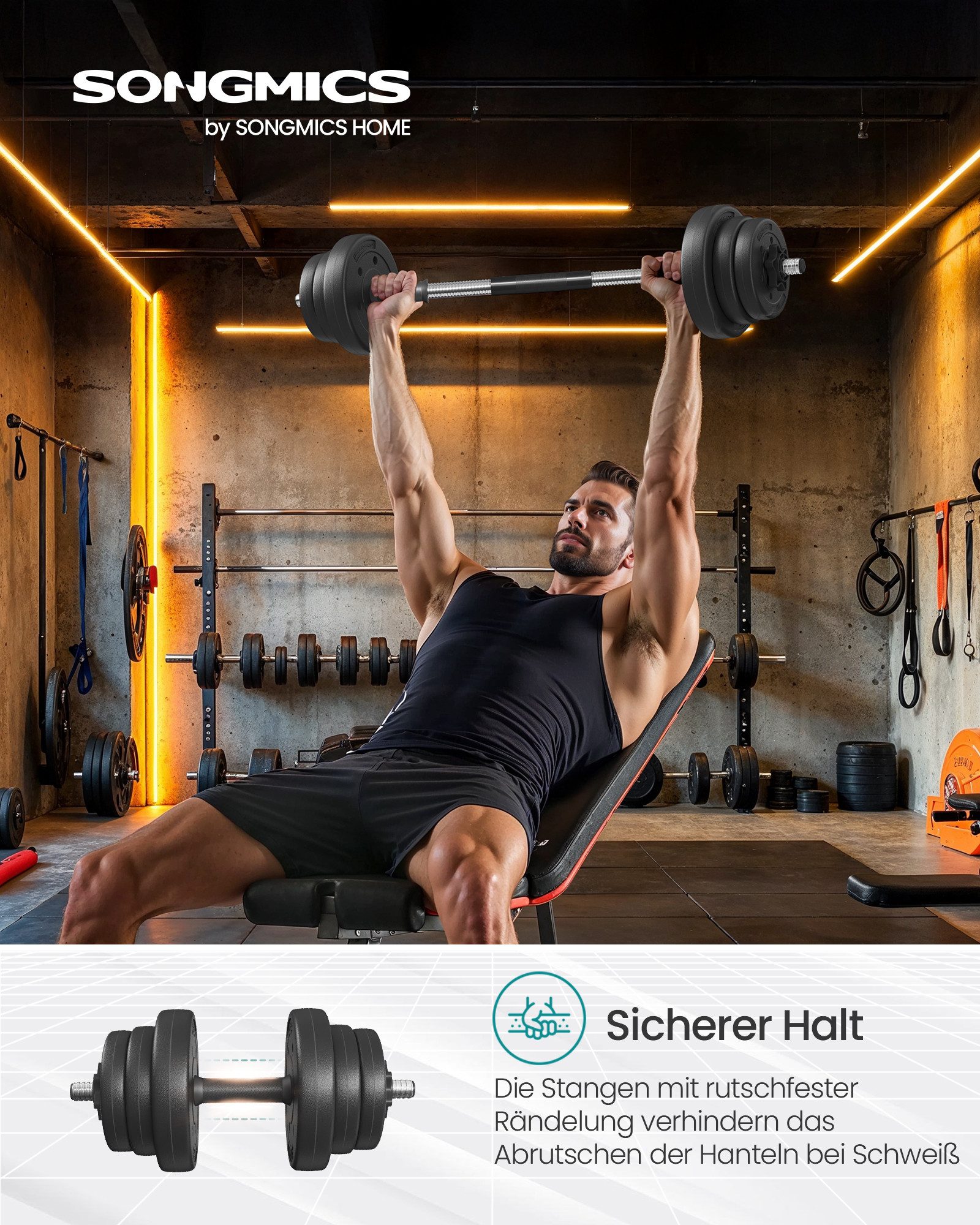 SONGMICS Hantel-Set 2-in-1-Kurzhantel, 2x10/15 kg, für Zuhause, 1 Paar