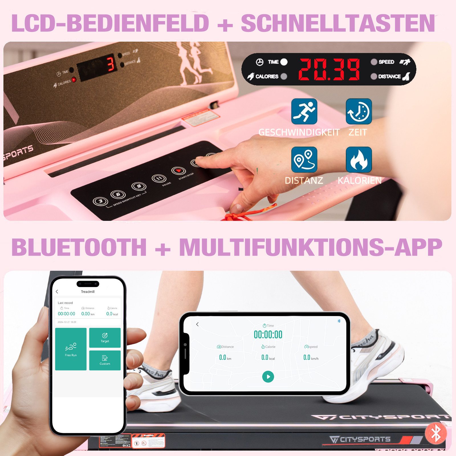 CITYSPORTS Laufband WP9 (Mit toolkit, Schmiermittel), Klappbares Laufband bis 12 km/h mit APP walking jogging pad