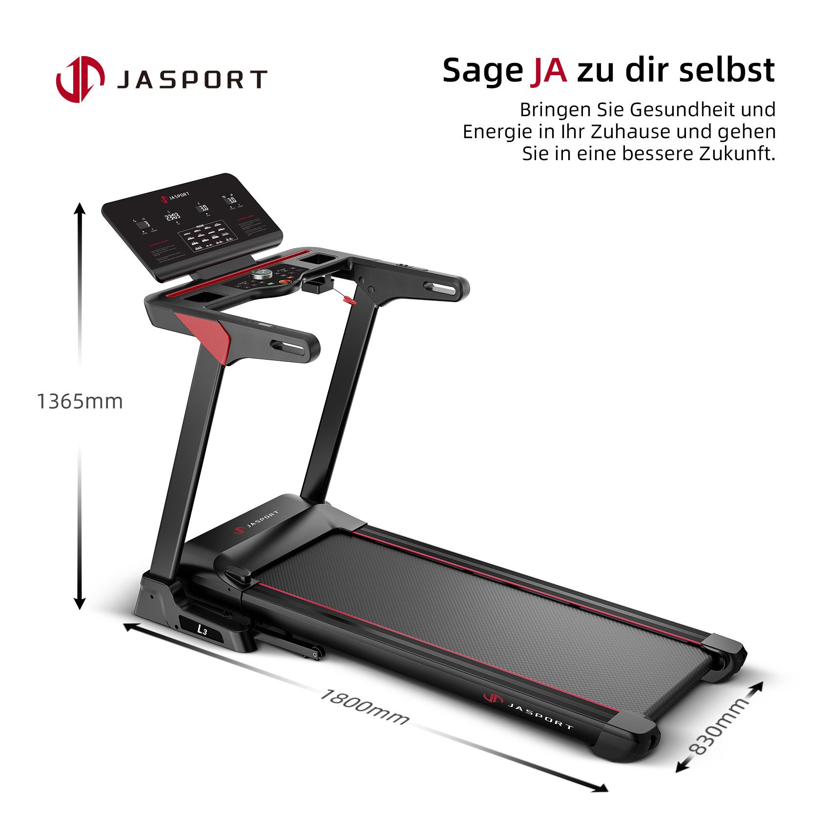 JASPORT Laufband L3 – Heimtrainer mit Steigung Bluetooth-Kinomap&Zwift, 4PS,bis 20km/h, 18% Steigungswinkel,bis 120kg
