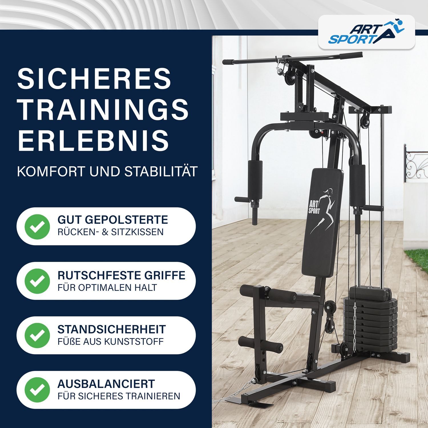 ARTSPORT Kraftstation ProfiGym 2000 insgesamt 40 kg, Butterflystange, Latzug, Bizepsseilzug und mehr