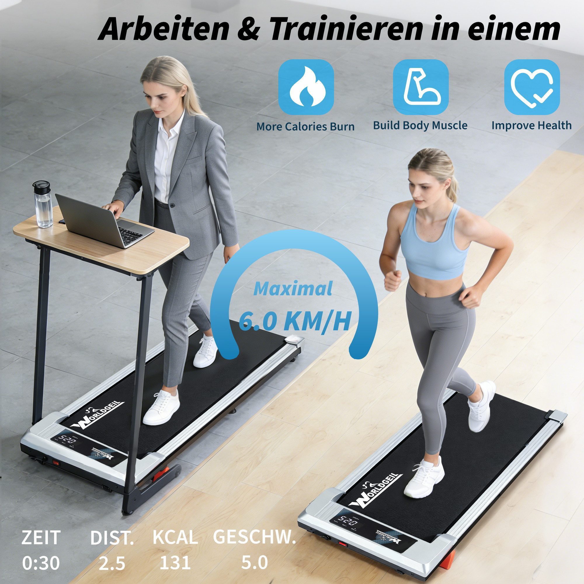 NETTLIFE Laufband klappbar Zuhause Leise Treadmill LED Anzeige Fembedienung Walking Pad (Ohne Armlehnen), LED-Anzeige