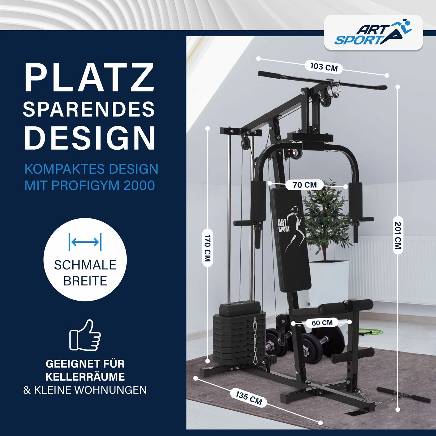 ARTSPORT Kraftstation ProfiGym 2000 insgesamt 40 kg, Butterflystange, Latzug, Bizepsseilzug und mehr
