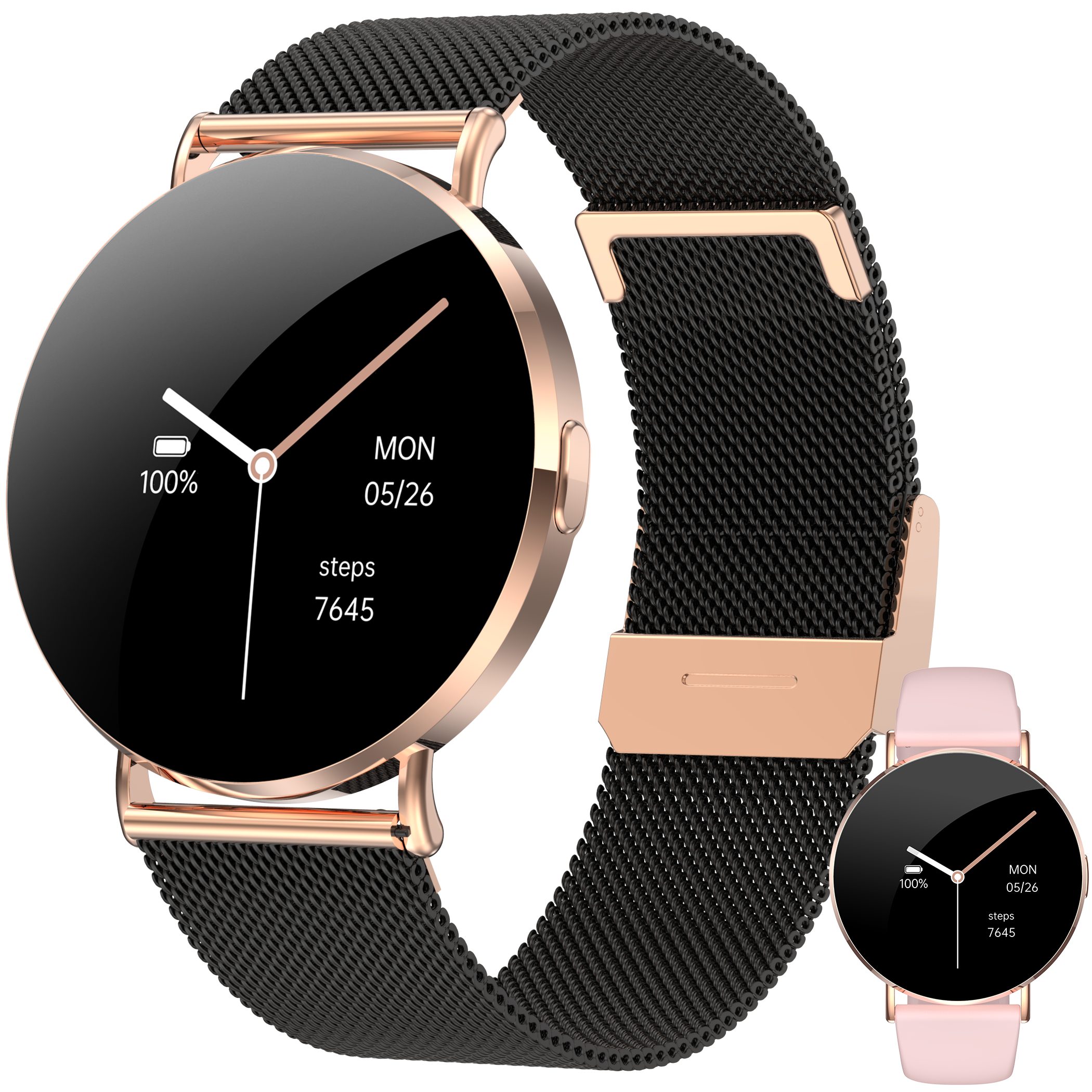 LEVOWATCH EVE Damen Smartwatch, 7mm dünn, Sprachassistent, AMOLED Always-On Smartwatch Anrufe, Schrittzähler, Puls, Blutdruck, Stress-, Schlafüberwachung